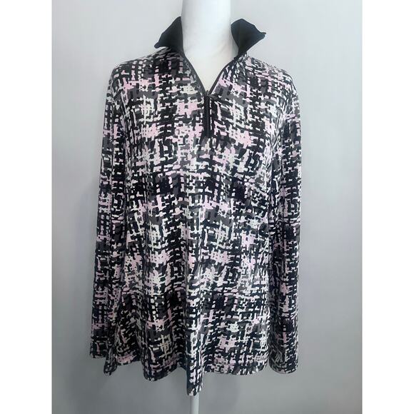 TAIL WHITE LABEL WOMENS GOLF 1/4 ZIP LIGHTWEIGHT PULLOVER BLACK PINK WHITE SZ L - Picture 1 of 9